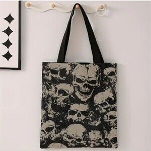 Skull Tote Bag grocery shopping bag Goth accessory
